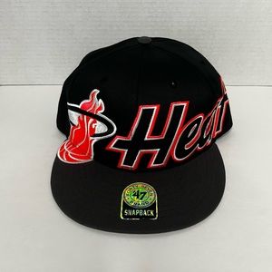 47brand Miami Heat Hardwood Classics Black Snapback Hat Adjustable Size Black OS